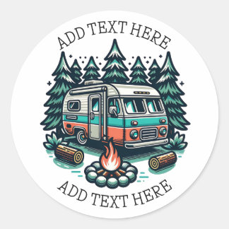 Sticker Rond Camping Retro RV Personnalisé