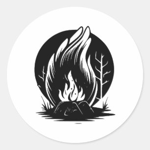 Sticker Rond Camping simple   Élégance en noir et blanc