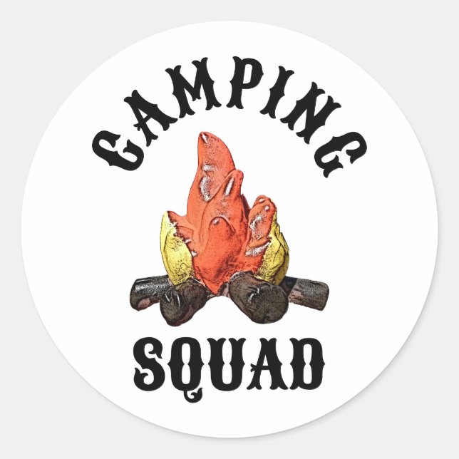 Sticker Rond Camping Squad Texte personnalisé Feu de camp (Devant)