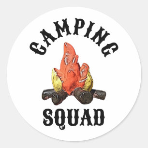 Sticker Rond Camping Squad Texte personnalisé Feu de camp