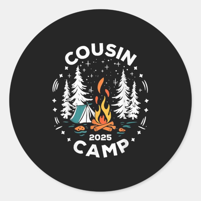 Sticker Rond Camping Summer Vacation Crew Cousin Camp 2025 (Devant)