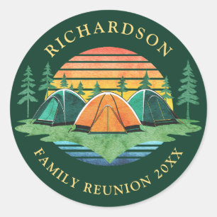 Sticker Rond Camping Sunset vintage Camping Green Custom Family
