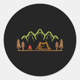 Sticker Rond Camping Tente Trees Montagne Minimaliste