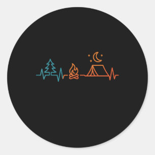 Sticker Rond Camping Vintage Battement de coeur de plein air Na