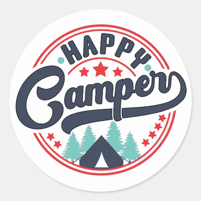 Sticker Rond Campingueur heureux (Devant)