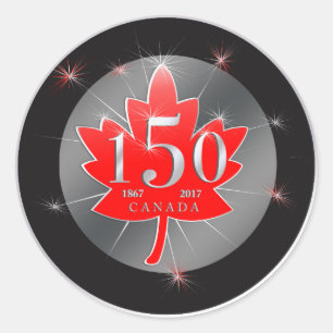 Sticker Rond Canada 150 Fête de l'anniversaire Feuille d'érable