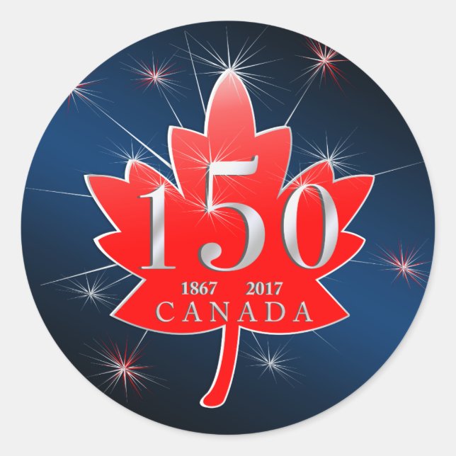 Sticker Rond Canada 150 Fête de l'anniversaire Feuille d'érable (Devant)