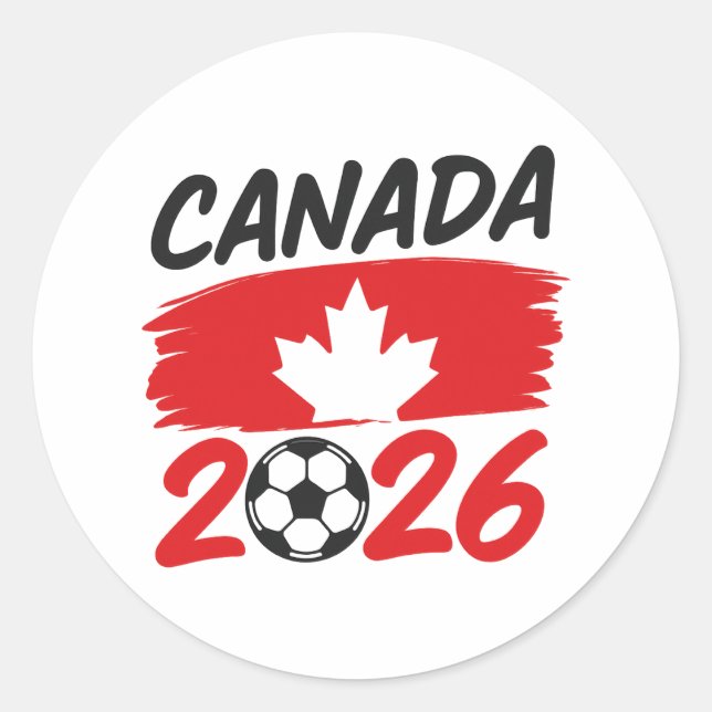 Sticker Rond Canada 2026 Soccer Fan Design with Maple Leaf (Devant)