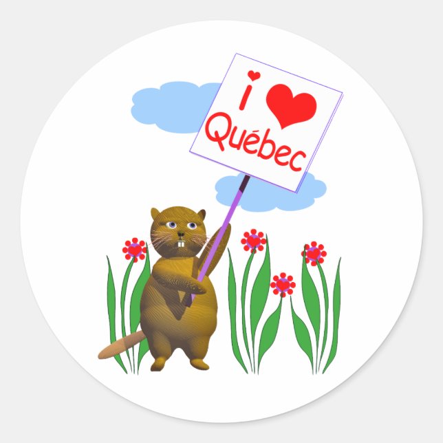 Sticker Rond Canada Beaver Loves Québec (Devant)