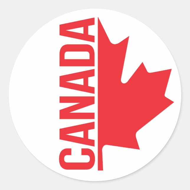 Sticker Rond Canada demi feuille d'érable rouge blanc autocolla (Devant)