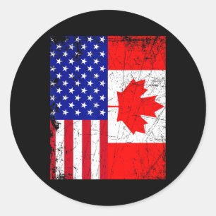 Sticker Rond Canadian American Shirt États-Unis Drapeau Canada 