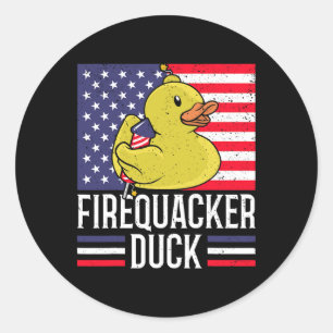 Sticker Rond Canard 4 juillet Firequacker Independe