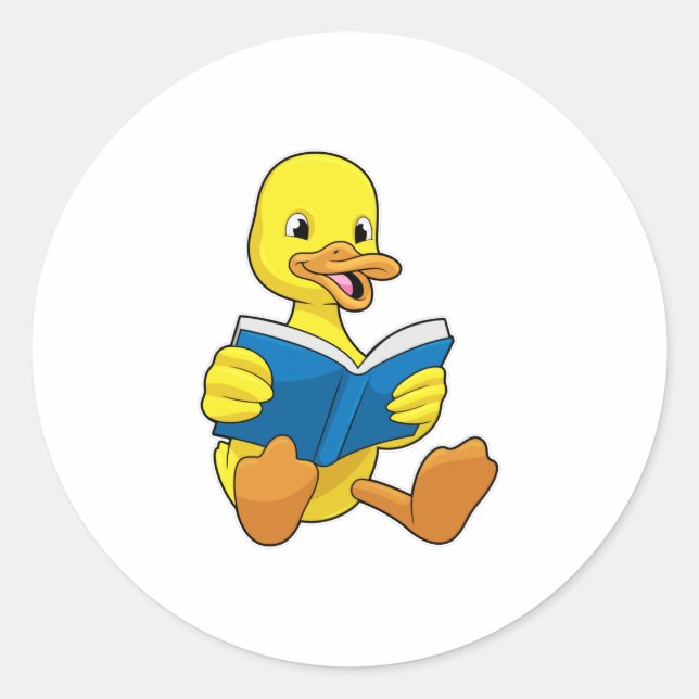 Sticker Rond Canard à la lecture avec livre (Devant)