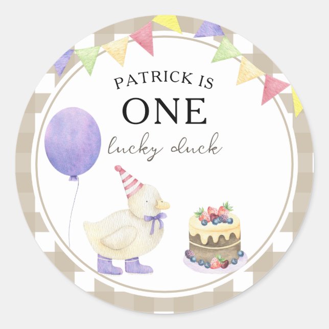 Sticker Rond Canard aquarelle 1er anniversaire (Devant)