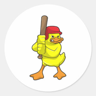 Sticker Rond Canard au baseball avec batte de baseball et Casqu