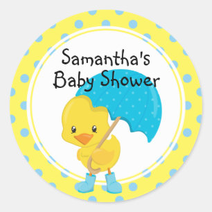 Sticker Rond Canard avec Baby shower parapluie