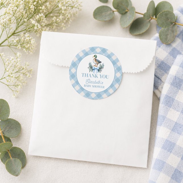Sticker Rond Canard colvert bébé garçon bleu Shower de bébé (Blue Baby Boy Mallard Duck Baby Shower Classic Round Sticker)