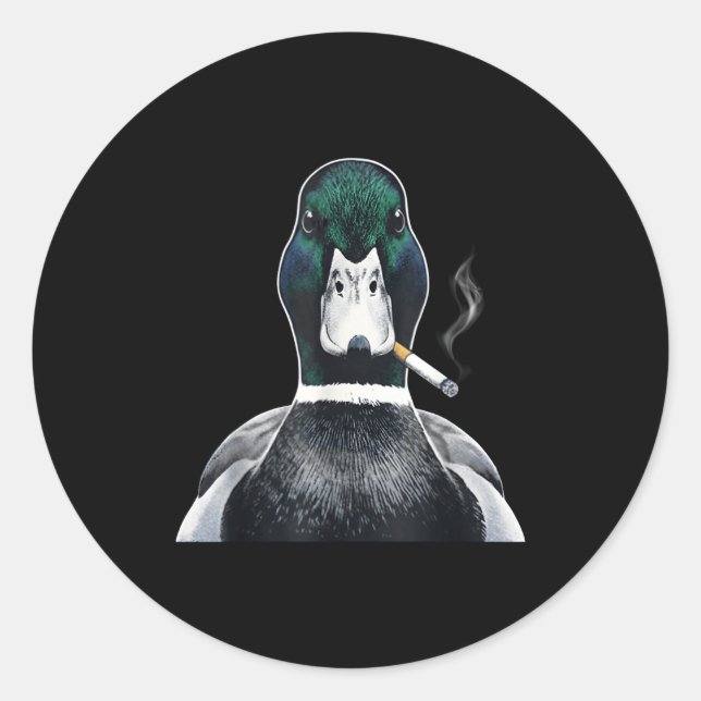 Sticker Rond Canard colvert fumant une cigarette mème canard co (Devant)