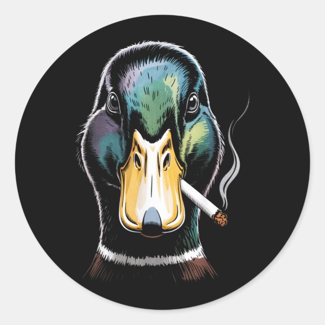 Sticker Rond Canard colvert fumant une cigarette Mème Canard co (Devant)
