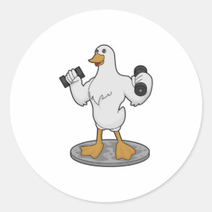 Sticker Rond Canard comme Bodybuilder avec des cloches