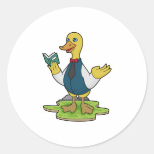 Sticker Rond Canard comme enseignant avec livre