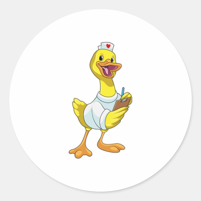 Sticker Rond Canard comme infirmière avec coeur (Devant)