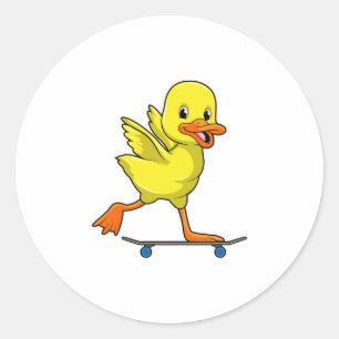 Sticker Rond Canard comme patineur avec skateboard