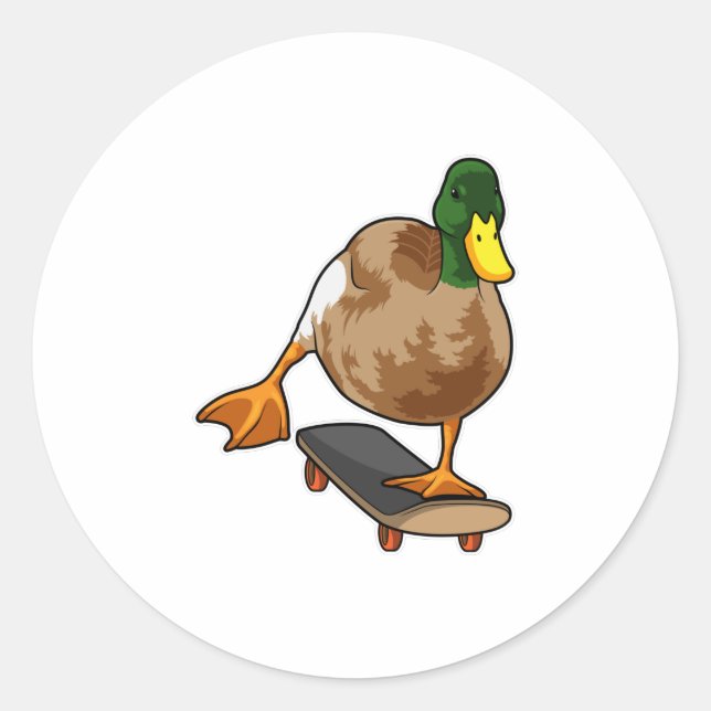 Sticker Rond Canard comme patineur avec skateboard (Devant)