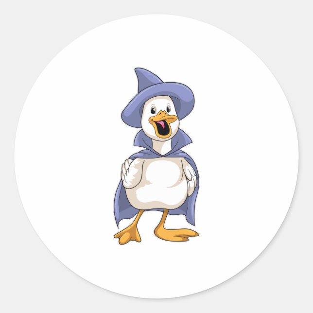 Sticker Rond Canard comme sorcière avec Casquette (Devant)