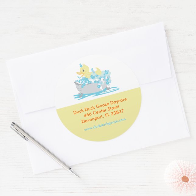 Sticker Rond Canard dans les bains Garderie Enfants Customisés (Enveloppe)