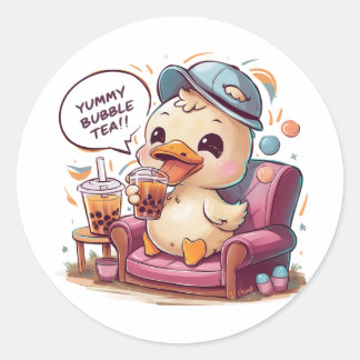 Sticker Rond Canard de dessin adorable : Cosy, Kawaii Vibes