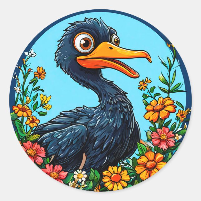 Sticker Rond Canard de dessin animé mignon 🐥 Art d'animal exce (Devant)