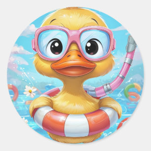 Sticker Rond Canard de fête avec tuba et maillot de bain