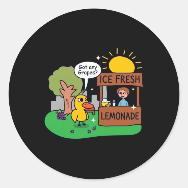 Sticker Rond Canard Demande Des Raisins Étalage De Limonade (Devant)