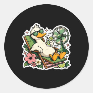 Sticker Rond Canard d'été drôle Mode de vacances relaxantes Tro