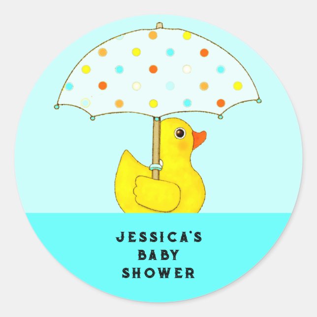 Sticker Rond Canard en caoutchouc baby shower avec parapluie (Devant)