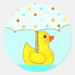 Sticker Rond Canard en caoutchouc baby shower avec parapluie cl