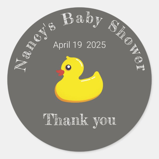 Sticker Rond canard en caoutchouc jaune - baby shower -aspect t (Devant)