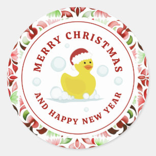 Sticker Rond Canard en caoutchouc Père Noël Photo de Noël Aquar