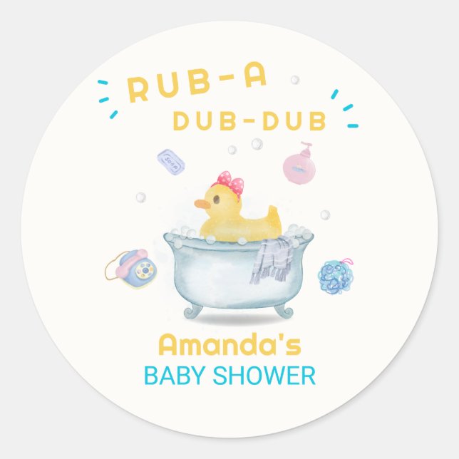 Sticker Rond Canard en caoutchouc Rub A Dub Dub Douche bébé  (Devant)