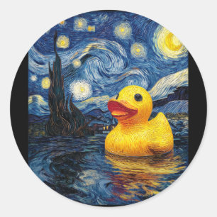 Sticker Rond Canard en caoutchouc Van Gogh Style Starry Nig