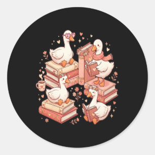 Sticker Rond Canard lisant des livres de la bibliothécaire de l