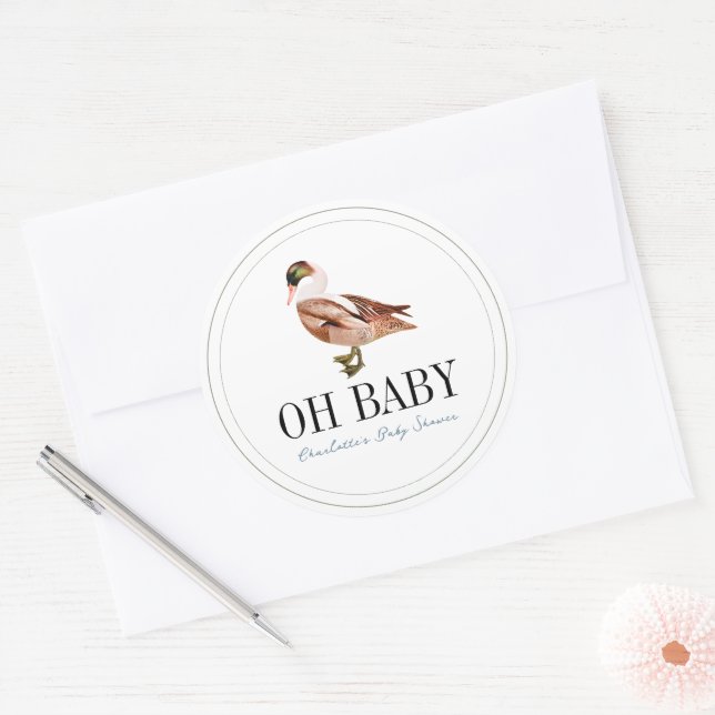 Sticker Rond Canard/Mallard classique Baby shower de garçon bla (Enveloppe)