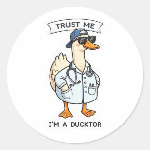 Sticker Rond Canard Médecin Drôle Canardtor