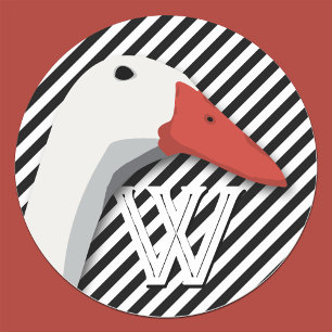 Sticker Rond Canard Monogramme Motif à rayures noir et blanc