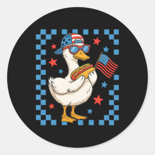 Sticker Rond Canard patriotique drôle Drapeau américain Hot Dog