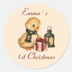 Sticker Rond Canard personnalisé pour le premier Noël de bébé