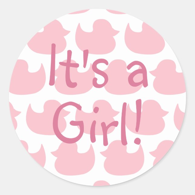 Sticker Rond Canard rose motif C'est une fille (Devant)