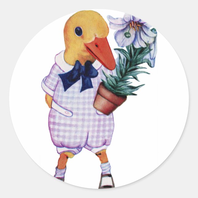Sticker Rond Canard vintage avec fleurs (Devant)