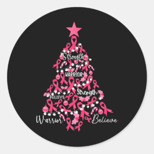 Sticker Rond Cancer Arbre de Noël Pink Ribbon Sensibilisation à